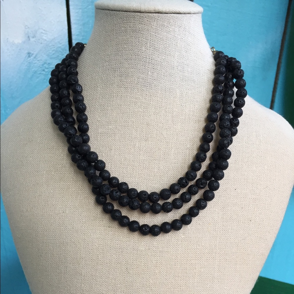 Black Stone Choker 3-Tier Necklace